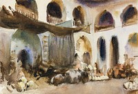 Market Place during 1890s by<a href="https://www.rawpixel.com/search/John%20Singer%20Sargent?sort=curated&amp;page=1&amp;topic_group=_my_topics"> John Singer Sargent</a>. Original from The MET Museum. Digitally enhanced by rawpixel.