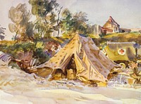 Camp with Ambulance (1918) by<a href="https://www.rawpixel.com/search/John%20Singer%20Sargent?sort=curated&amp;page=1&amp;topic_group=_my_topics"> John Singer Sargent</a>. Original from The MET Museum. Digitally enhanced by rawpixel.
