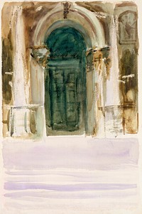 Green Door, Santa Maria della Salute (ca. 1904) by<a href="https://www.rawpixel.com/search/John%20Singer%20Sargent?sort=curated&amp;page=1&amp;topic_group=_my_topics"> John Singer Sargent</a>. Original from The MET Museum. Digitally enhanced by rawpixel.