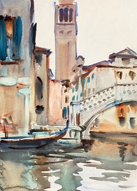 A Bridge and Campanile, Venice (ca. 1902–1904) by  John Singer Sargent. Original from The National Gallery of Art. Digitally enhanced by rawpixel.