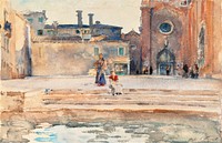 Campo dei Frari, Venice (ca. 1880) by <a href="https://www.rawpixel.com/search/John%20Singer%20Sargent?sort=curated&amp;page=1&amp;topic_group=_my_topics"> John Singer Sargent</a>. Original from The National Gallery of Art. Digitally enhanced by rawpixel.