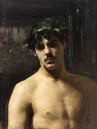 Man Wearing Laurels (ca. 1874&ndash;1880) by <a href="https://www.rawpixel.com/search/John%20Singer%20Sargent?sort=curated&amp;page=1&amp;topic_group=_my_topics">John Singer Sargent</a>. Original from The Los Angeles County Museum of Art. Digitally enhanced by rawpixel.