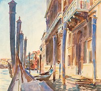 Gondola Moorings on the Grand Canal (ca. 1904&ndash;1907) by<a href="https://www.rawpixel.com/search/John%20Singer%20Sargent?sort=curated&amp;page=1&amp;topic_group=_my_topics"> John Singer Sargent</a>. Original from The National Gallery of Art. Digitally enhanced by rawpixel.