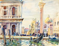 The Piazzetta (ca. 1911) by<a href="https://www.rawpixel.com/search/John%20Singer%20Sargent?sort=curated&amp;page=1&amp;topic_group=_my_topics"> John Singer Sargent</a>. Original from The National Gallery of Art. Digitally enhanced by rawpixel.