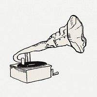 Vintage gramophone vinyl player psd art print, remixed from artworks by Moriz Jung