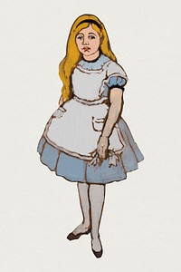 Alice from Lewis Carroll&rsquo;s Alice&rsquo;s Adventures in Wonderland character illustration psd, remixed from paintings by William Penhallow Henderson