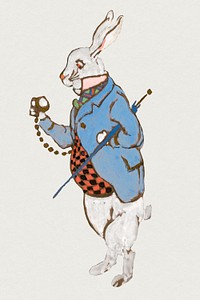White Rabbit from Lewis Carroll&rsquo;s Alice&rsquo;s Adventures in Wonderland character illustration psd, remixed from paintings by William Penhallow Henderson