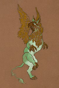 The Gryphon (1915) Costume Design for Alice in Wonderland in high resolution by <a href="https://www.rawpixel.com/search/William%20Penhallow%20Henderson?sort=curated&amp;page=1&amp;topic_group=_my_topics">William Penhallow Henderson</a>. Original from The Smithsonian. Digitally enhanced by rawpixel.