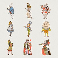 Alice&rsquo;s Adventures in Wonderland psd by Lewis Carroll, character illustration set, remixed from artworks by William Penhallow Henderson