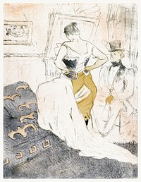 Fastening a Corset (1896) print in high resolution by <a href="https://www.rawpixel.com/search/Henri%20de%20Toulouse-Lautrec?sort=curated&amp;page=1&amp;topic_group=_my_topics">Henri de Toulouse&ndash;Lautrec</a>. Original from The MET Museum. Digitally enhanced by rawpixel.