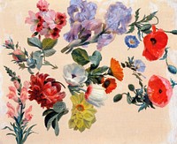 Studies of Summer Flowers (ca. 1848) painting in high resolution by <a href="https://www.rawpixel.com/search/Jacques%E2%80%93Laurent%20Agasse?sort=curated&amp;page=1&amp;topic_group=_my_topics">Jacques&ndash;Laurent Agasse</a>. Original from The Yale University Art Gallery. Digitally enhanced by rawpixel.