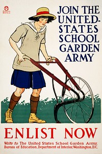 Join the United States school garden army&ndash;Enlist now (1918) print in high resolution by Edward Penfield. Original from Library of Congress. Digitally enhanced by rawpixel.