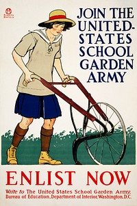 Join the United States school garden army–Enlist now (1918) print in high resolution by Edward Penfield. Original from Library of Congress. Digitally enhanced by rawpixel.