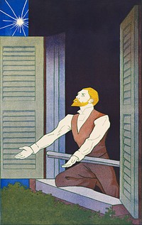 Vintage man in front of a window illustration, remixed from artworks by Edward Penfield