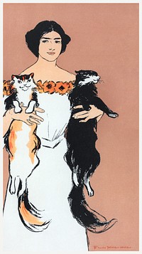 Woman holding cats (1898) print in high resolution by <a href="https://www.rawpixel.com/search/Edward%20Penfield?sort=curated&amp;page=1&amp;topic_group=_my_topics">Edward Penfield</a>. Original from The New York Public Library. Digitally enhanced by rawpixel.