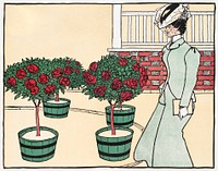 Woman in rose garden (1896) print in high resolution by Edward Penfield. Original from The New York Public Library. Digitally enhanced by rawpixel.