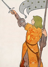 Woman holding a flag and sword illustration, remixed from artworks by Edward Penfield