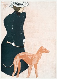 Woman with Greyhound (1897) print in high resolution by <a href="https://www.rawpixel.com/search/Edward%20Penfield?sort=curated&amp;page=1&amp;topic_group=_my_topics">Edward Penfield</a>. Original from The New York Public Library. Digitally enhanced by rawpixel.