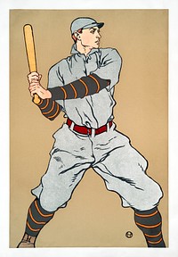 Vintage drawing of a baseball player holding a bat (1908) print in high resolution by Edward Penfield. Original from The New York Public Library. Digitally enhanced by rawpixel.
