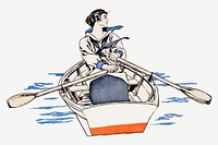 Woman rowing vector in the river art print, remixed from artworks by Edward Penfield