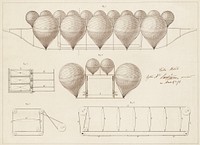 Auguste Lanteigne proposes a system of airship navigation utilizing a series of 16 balloons on a single keel. Original from Library of Congress. Digitally enhanced by rawpixel.