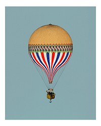 The Tricolor with a French flag themed balloon ascension vintage illustration <br />wall art print and poster.