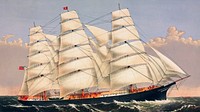 Vintage ship desktop wallpaper, background painting, Clipper Ship Three Brothers, remix from the artwork of Currier & Ives