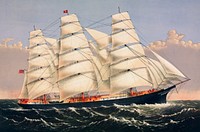 Clipper Ship Three Brothers, the largest sailing ship in the world published by Currier &amp; Ives. Original from Library of Congress. Digitally enhanced by rawpixel.