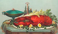Luxurious dinner feast consisting of lobster, hard boiled eggs, and vegetables by L. Prang &amp; Co., (c.1877). Original from Library of Congress. Digitally enhanced by rawpixel.