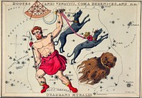Sidney Hall&rsquo;s (?-1831) astronomical chart illustration of Bootes Canes Venatici, Coma Berenices, and Quadrans Muralis. Bootes the Ploughman, and two dogs, Asterion and Chara, and the hair of Berenice forming the constellations. Original from Library of Congress. Digitally enhanced by rawpixel.