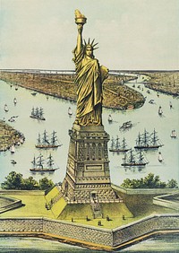 The Great Bartholdi Statue, Liberty Enlightening the World, published by Currier &amp; Ives. Original from Library of Congress. Digitally enhanced by rawpixel.