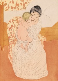 Maternal Caress illustration by Mary Cassatt (1844-1926). Original from Library of Congress. Digitally enhanced by rawpixel.