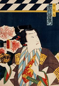 One of the portrait from the collection of portraits, Portraits of Actors by <a href="https://www.rawpixel.com/search/Toyohara%20Kunichika?sort=curated&amp;page=1">Toyohara Kunichika</a> (1835-1900), a traditional Japanese Ukyio-e style illustration. Original from Library of Congress. Digitally enhanced by rawpixel.