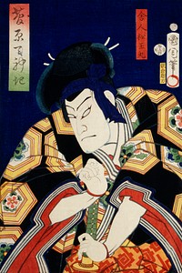 One of the portrait from the collection of portraits, Portraits of an Actor by <a href="https://www.rawpixel.com/search/Toyohara%20Kunichika?sort=curated&amp;page=1">Toyohara Kunichika</a> (1835-1900), a traditional Japanese Ukyio-e style illustration of an actor in costume. Original from Library of Congress. Digitally enhanced by rawpixel.