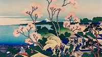 Hokusai vintage wallpaper, Japanese desktop background, Shinagawa on the Tokaido woodblock print