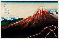 Sanka Hakuu by <a href="https://www.rawpixel.com/search/Katsushika%20Hokusai?sort=curated&amp;page=1">Katsushika Hokusai</a> (1760-1849), meaning Shower below a summit, a traditional Japanese Ukyio-e style illustration of Mount Fuji. Original from Library of Congress. Digitally enhanced by rawpixel.