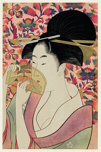 Kushi by <a href="https://www.rawpixel.com/search/Utamaro%20Kitagawa?sort=curated&amp;page=1">Utamaro Kitagawa</a> (1753-1806), meaning Comb, the traditional Japanese Ukyio-e style illustration depicts a Japanese woman portrait holding a comb. Original from Library of Congress. Digitally enhanced by rawpixel.
