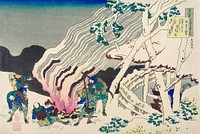 Minamoto no Muneyuki Ason by <a href="https://www.rawpixel.com/search/Katsushika%20Hokusai?sort=curated&amp;page=1">Katsushika Hokusai</a> (1760-1849) a traditional Japanese Ukyio-e style illustration and poem of courtier warming themselves near the fire in the wintry night. Original from Library of Congress. Digitally enhanced by rawpixel.