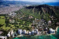 Aerial view of Waikiki Beach and Honolulu, Hawaii. Original image from Carol M. Highsmith&rsquo;s America, Library of Congress collection. Digitally enhanced by rawpixel.