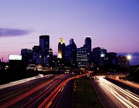 Minneapolis skyline at dusk. Original image from <a href="https://www.rawpixel.com/search/carol%20m.%20highsmith?sort=curated&amp;page=1">Carol M. Highsmith</a>&rsquo;s America, Library of Congress collection. Digitally enhanced by rawpixel.