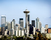 Seattle skyline featuring the Space Needle. Original image from <a href="https://www.rawpixel.com/search/carol%20m.%20highsmith?sort=curated&amp;page=1">Carol M. Highsmith</a>&rsquo;s America, Library of Congress collection. Digitally enhanced by rawpixel.