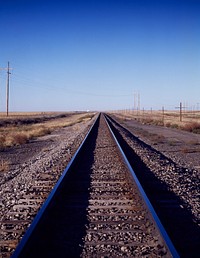 Train track to infinity on the eastern Colorado plains. Old Mammoth Road. Original image from <a href="https://www.rawpixel.com/search/carol%20m.%20highsmith?sort=curated&amp;page=1">Carol M. Highsmith</a>&rsquo;s America, Library of Congress collection. Digitally enhanced by rawpixel.