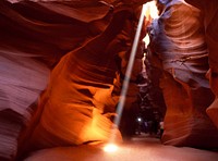 A slot canyon, formed by rushing water through porous rock. In this case, red sandstone. Original image from <a href="https://www.rawpixel.com/search/carol%20m.%20highsmith?sort=curated&amp;page=1">Carol M. Highsmith</a>&rsquo;s America, Library of Congress collection. Digitally enhanced by rawpixel.