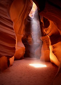 Light beams into an Arizona &quot;slot canyon&quot; near Page. Original image from <a href="https://www.rawpixel.com/search/carol%20m.%20highsmith?sort=curated&amp;page=1">Carol M. Highsmith</a>&rsquo;s America, Library of Congress collection. Digitally enhanced by rawpixel.