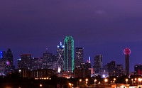 Skyline of Dallas, Texas, at dusk. Original image from <a href="https://www.rawpixel.com/search/carol%20m.%20highsmith?sort=curated&amp;page=1">Carol M. Highsmith</a>&rsquo;s America, Library of Congress collection. Digitally enhanced by rawpixel.
