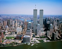 New York City Skyline - World Trade Center. Original image from <a href="https://www.rawpixel.com/search/carol%20m.%20highsmith?sort=curated&amp;page=1">Carol M. Highsmith</a>&rsquo;s America, Library of Congress collection. Digitally enhanced by rawpixel.