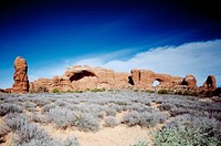 View of Pinnacles, Arches National Park, Utah. Old Mammoth Road. Original image from <a href="https://www.rawpixel.com/search/carol%20m.%20highsmith?sort=curated&amp;page=1">Carol M. Highsmith</a>&rsquo;s America, Library of Congress collection. Digitally enhanced by rawpixel.