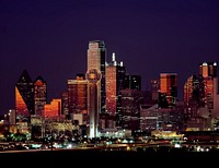 Dusk view of the Dallas, Texas skyline. Original image from <a href="https://www.rawpixel.com/search/carol%20m.%20highsmith?sort=curated&amp;page=1">Carol M. Highsmith</a>&rsquo;s America, Library of Congress collection. Digitally enhanced by rawpixel.
