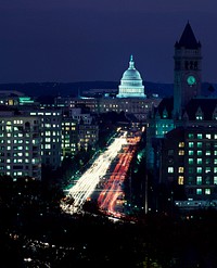 Dusk view of Pennsylvania Avenue, D.C. Original image from <a href="https://www.rawpixel.com/search/carol%20m.%20highsmith?sort=curated&amp;page=1">Carol M. Highsmith</a>&rsquo;s America, Library of Congress collection. Digitally enhanced by rawpixel.