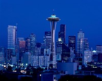 Seattle at night. Original image from <a href="https://www.rawpixel.com/search/carol%20m.%20highsmith?sort=curated&amp;page=1">Carol M. Highsmith</a>&rsquo;s America, Library of Congress collection. Digitally enhanced by rawpixel.